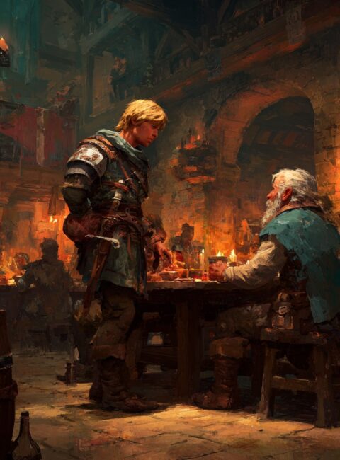 Two warriors in a tavern
